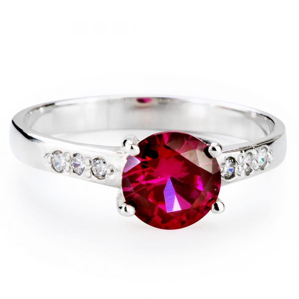 Sterling Silver Ring with Pink Red Ruby and Cubic Zirconia stones ...