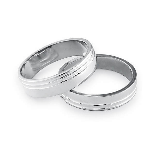 Stylish Sterling Silver 4.5mm Flat Band Wedding Ring with Two Grooves ...